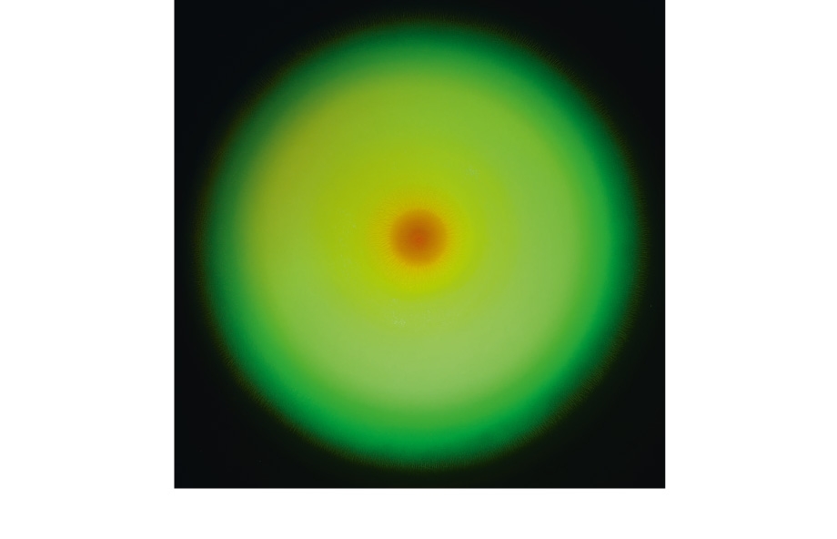Peter Sedgley, Light Pulse, Green Phase / Grüne Phase, 1968, Acrylic on Canvas, Light Installation / Acryl auf Leinen, Lichtinstallation 120x120 cm 